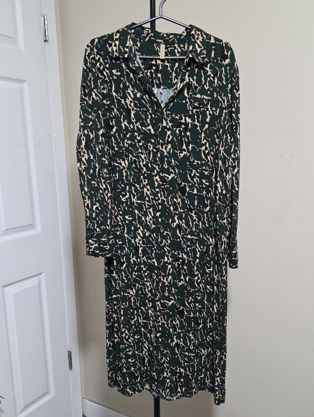 Soyaconcept Long Sleeve Green and Cream Printed Shirt Dress